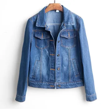 

Plus Size 5Xl Ripped Denim Jacket Women Light Blue Boyfriend Jean Coat Frayed Harajuku Vintage Autumn Basic Outerwear