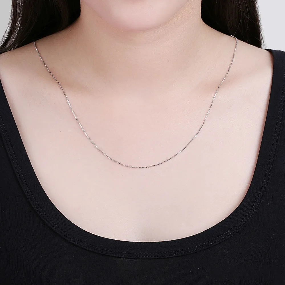 1mm Slim Box Chain Necklace Womens 
