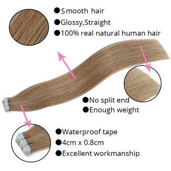 MRSHAIR Skin Weft Human Hair Tape In Extensions Blonde Hair Natural Machine Remy Hair Straight Double Sided Adhesives Hair 20pcs 2