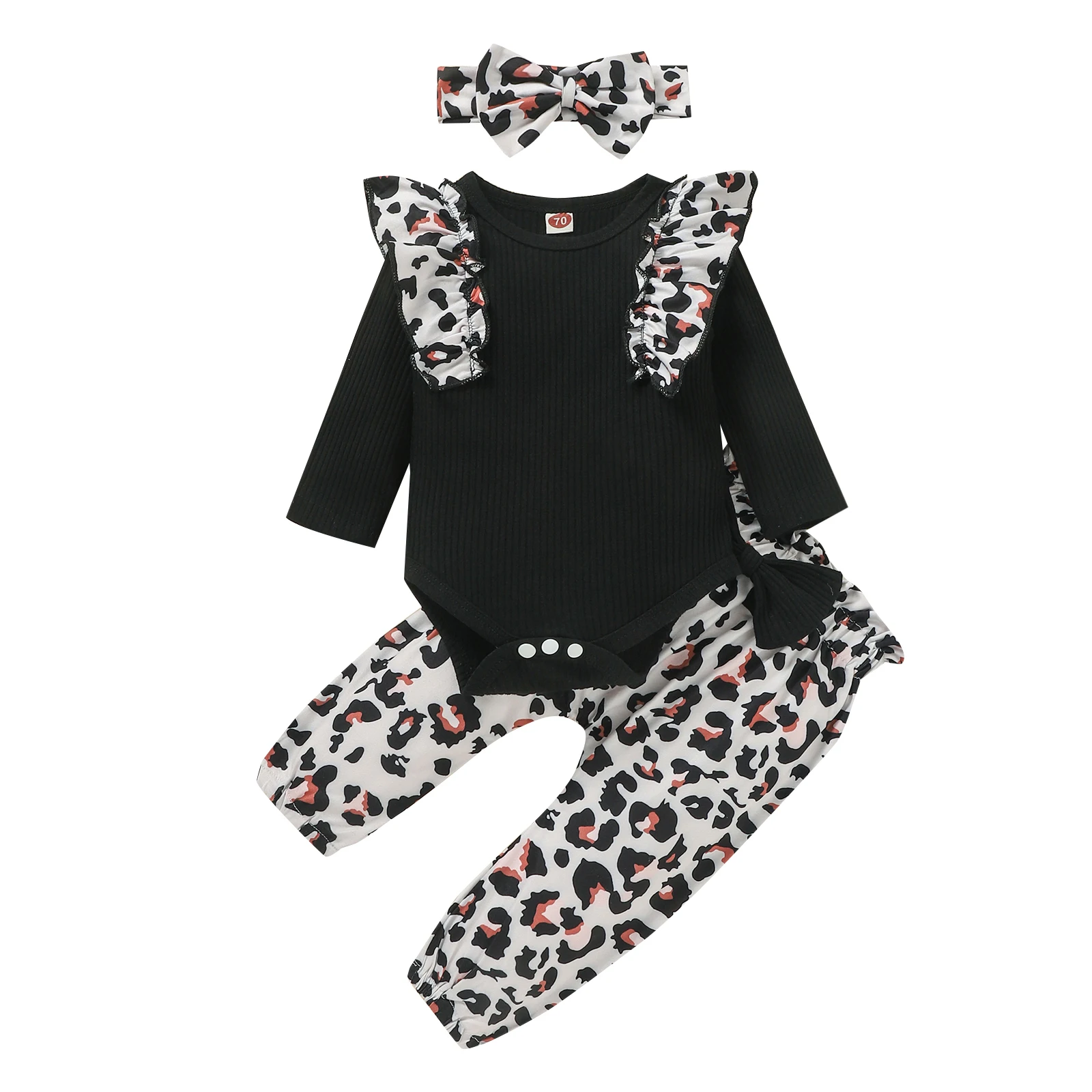 Infant Newborn Baby Girls 3Pcs Fall Outfits, Long Sleeve Ruffle Romper + Bow Pants + Headband Set Spring Autumn sun baby clothing set Baby Clothing Set