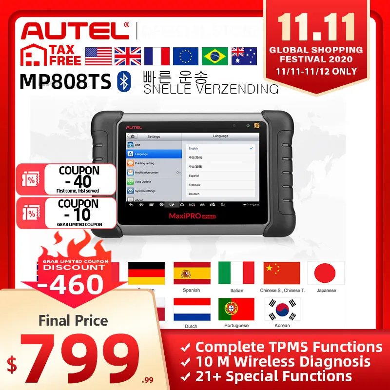 £735.27 Autel Maxipro Mp808ts Diagnostic Tool As Ms906 And Ts601 Pk