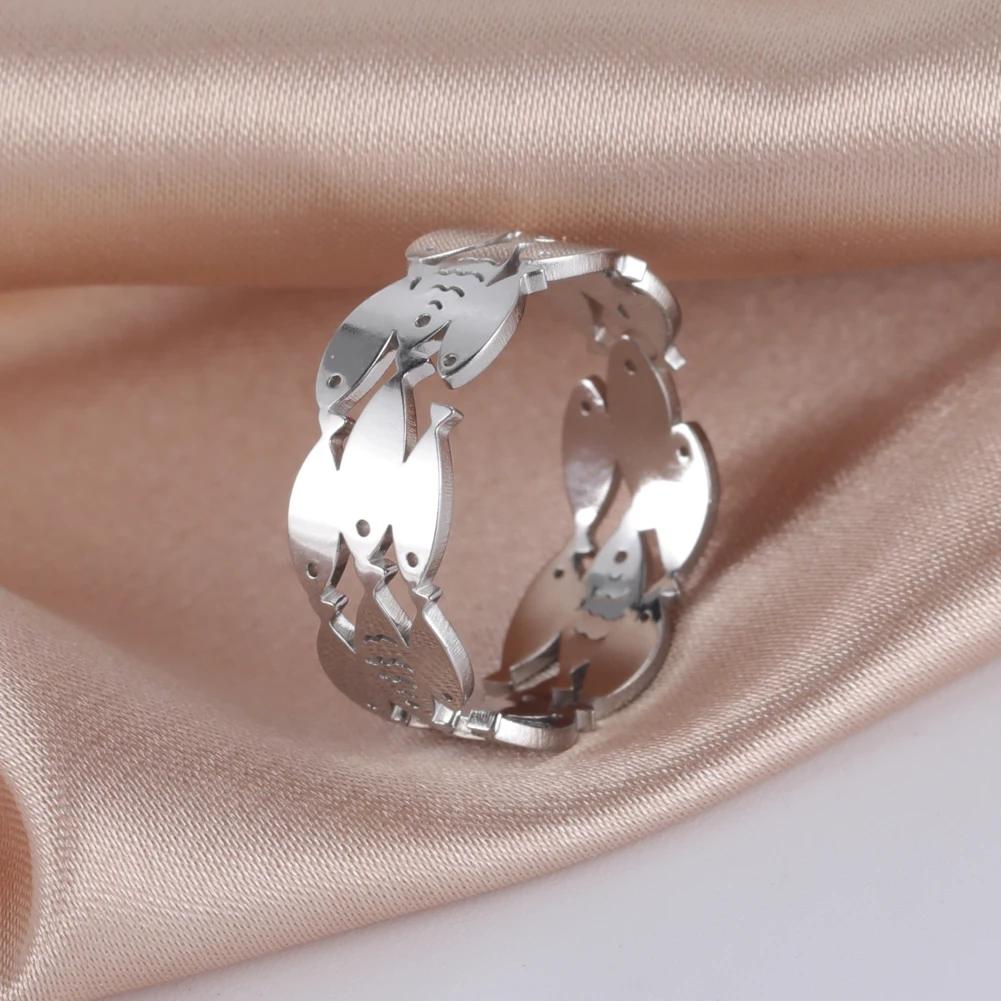 Teamer Anello in acciaio inossidabile per donna Anello da do aperto regolabile geometrico Cuore Fiore Foglia Serpente Gioielli Regalo di San Valentino  36