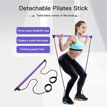 

Portable 2 Foot Loops Lightweight Trainer Pilates Bar Stick Rod with Resistance Band for Gym Home Fitness Sports Body Workout