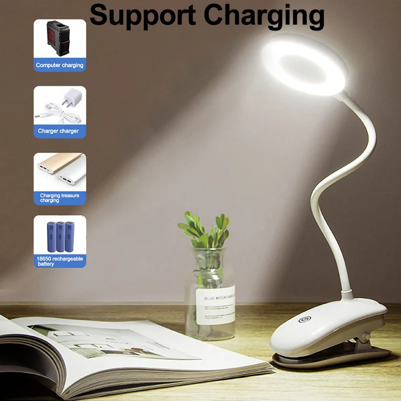 Support Charging Портативный светодиодный Настольный светильник с сенсорным включением/выключением с зажимом для защиты глаз, Настольный светильник с 3 режимами и регулируемой яркостью, Перезаряжаемый USB Настольный светильник s - Цвет корпуса: Support Charging