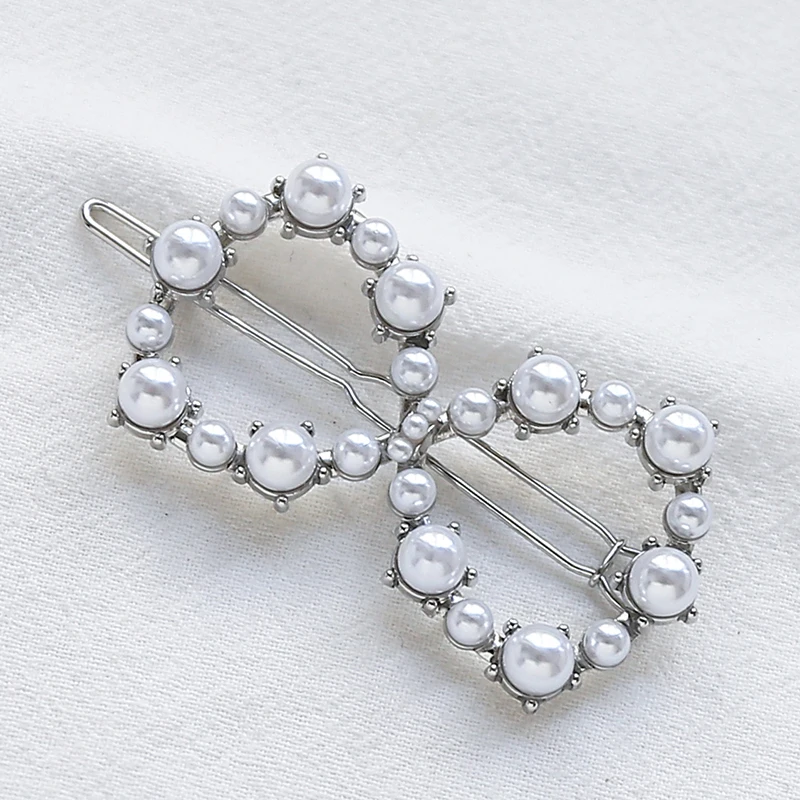 Christmas Gift Geometric Irregular Hollow Pearls Hair Clips Korean Hairpins Metal Barrettes Girls Hair Styling Accessories - Окраска металла: QW0003-13