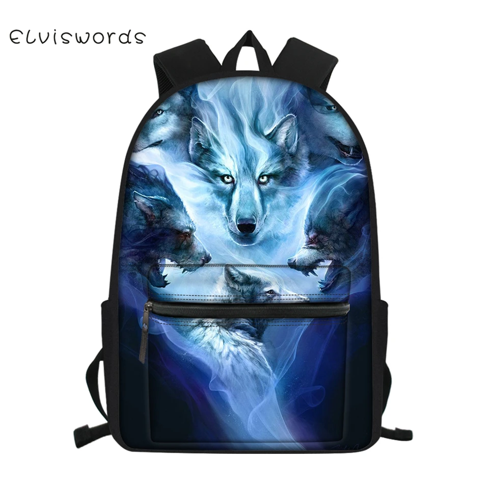 ELVISWORDS детский школьный полотняный рюкзак "Fantasy Wolf" узор школьный рюкзак с изображением милых животных модная детская одежда туристические рюкзаки