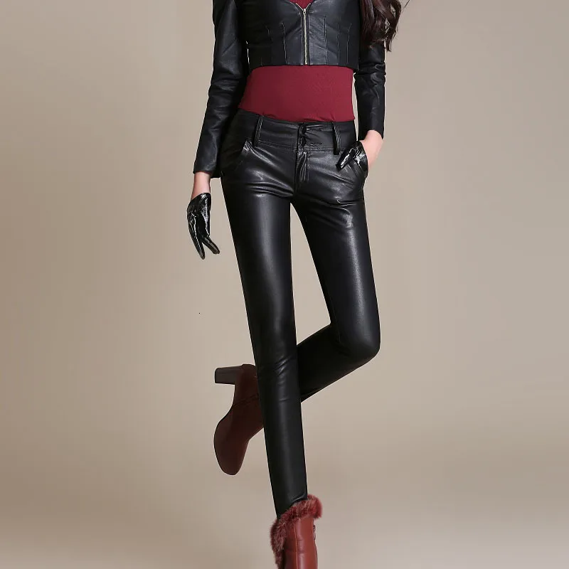 2020 Nieuwe Mode Dames Lederen Broek Kantoor Dame Hoge Taille Winter Slim Fit Top Kwaliteit Zakken Broek Zwart 2020 Nieuwe Mode Dames Lederen Broek Kantoor Dame Hoge Taille Winter Slim Fit Top Kwaliteit Zakken Broek Zwart