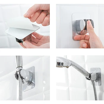 

Adjustable Self-adhesive Handheld Suction Up Chrome Polished Shower Head Holder Wall Mounted Bathroom Shower Holder Bracket