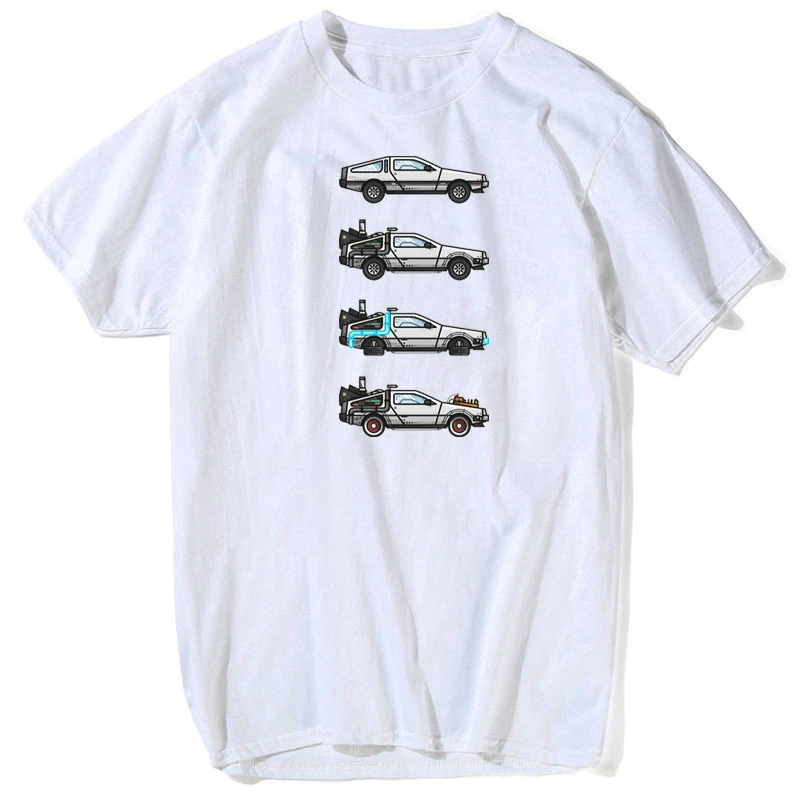 

Unique Harajuku Time Travel design men's t shirts man Back to the Future Delorean x 4 funny men t shirt women tshirts top tee