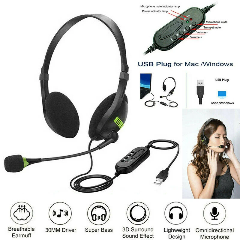 kowkaka USB Headset Wired with Microphone Noise Cancelling MIC Computer Headphones Business Headset for Call PC Laptop