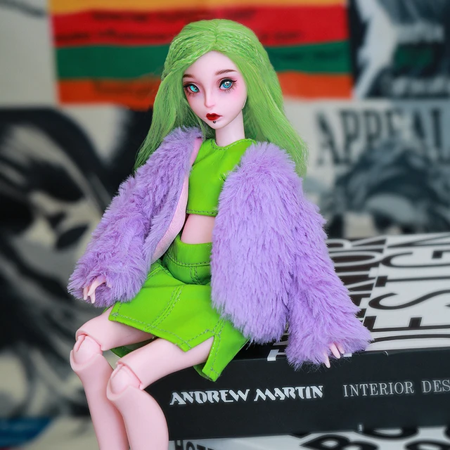 Newest Design Yomi BJD Doll 1/6 Size Cool Girls Ball Jointed Dolls Resin Art Toys with Fullset Green Color Wig Dolls 5