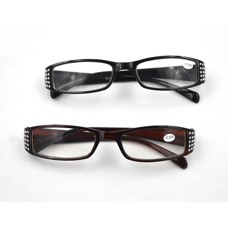 New Women Diamond Reading Glasses Ladies Spring Temple Rectangle Presbyopia Spectacles Female Rhinestone Eyeglasses D5 6