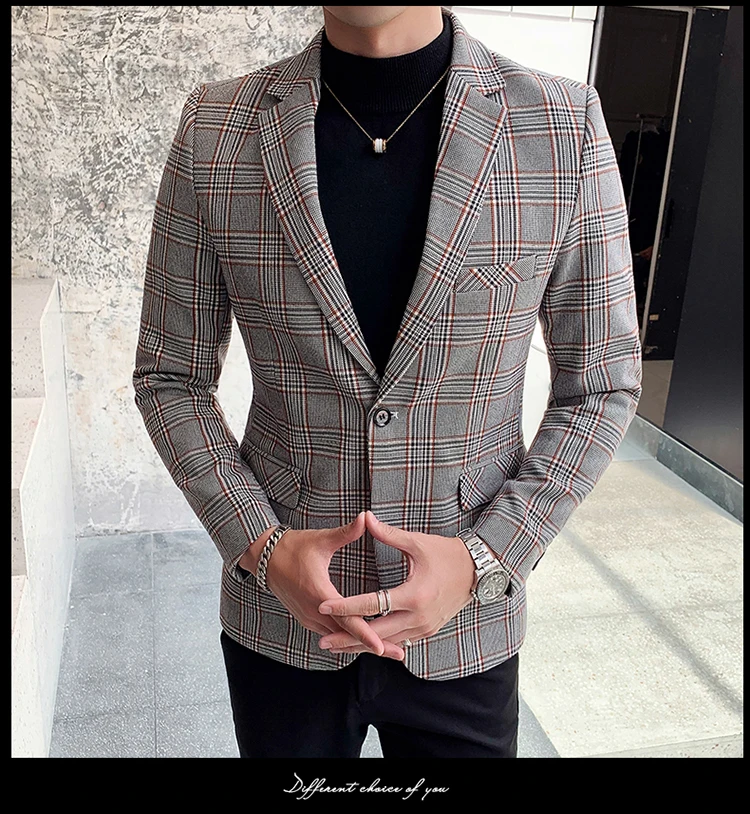 Vestidos De Novia осенние клетчатые блейзеры мужской костюм Slim Fit бизнес Veste Homme костюм Мужская офисная куртка в клетку