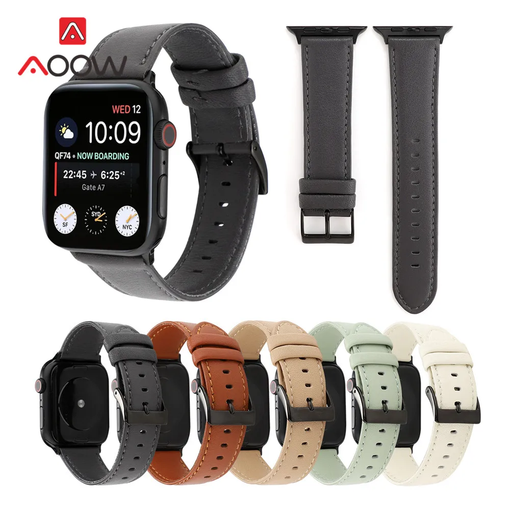 Ремешок из натуральной кожи для Apple Watch 4 5 38 мм 42 40 44 мужской и женский браслет iWatch 1