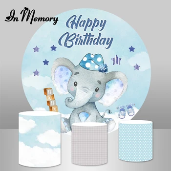 

InMemory New Born Baby Shower Elephant Circle Round Backdrops For Photo Studio Little Stars Boys 1st Birthday Party Backgrounds