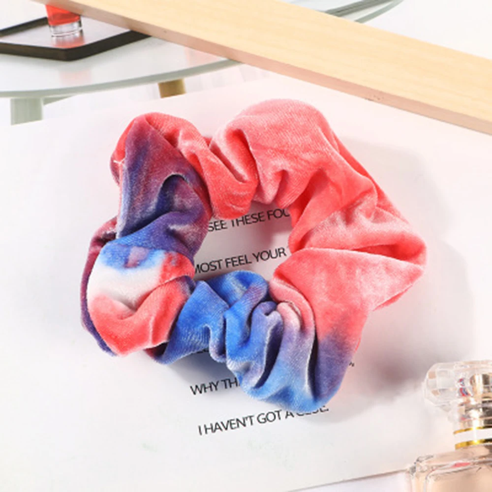 1PC Tie Dyed Scrunchie Velvet Hair Accessories For Women Girls Headbands Elastic Rubber Hair Tie Hair 4