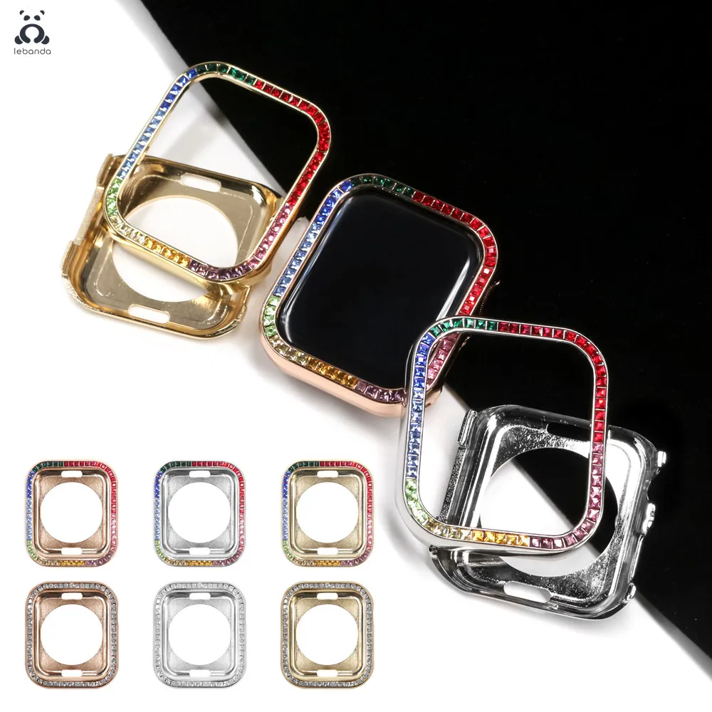 

Lebanda apple watch series 6 5 4 colorful full shiny rhinestone case bumper hard frame with crystal cover for iWatch protector