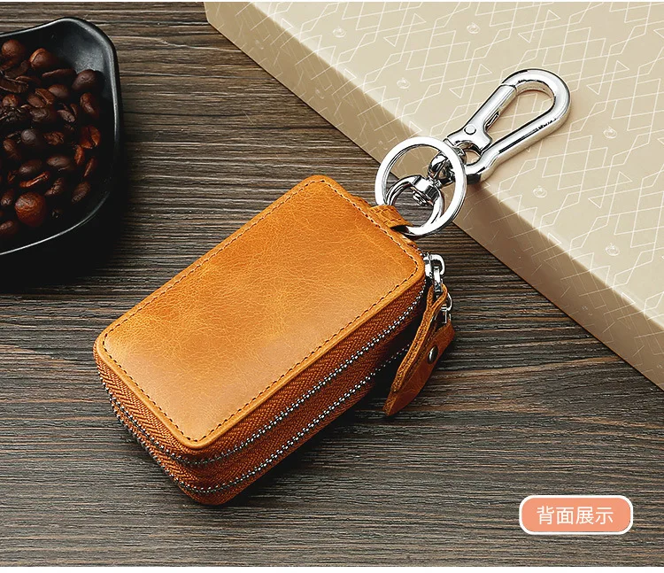 Retro multi-function household key bag men and women leather car key ring ring box female key wallet