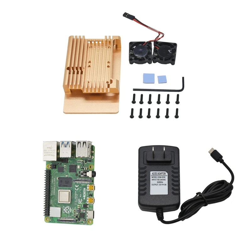 Для Raspberry Pi 4 Модель B 4G ram DIY Kit с алюминиевым ЧПУ сплав чехол охлаждения двойной вентилятор 5 в 3A адаптер питания