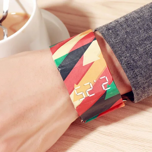 Rectangle multicolor Спортивные часы мужские часы светодиодные Новые креативные бумажные часы мужской бумажный ремешок цифровые часы reloj Наручные часы relogio masculino - Цвет: Rectangle multicolor