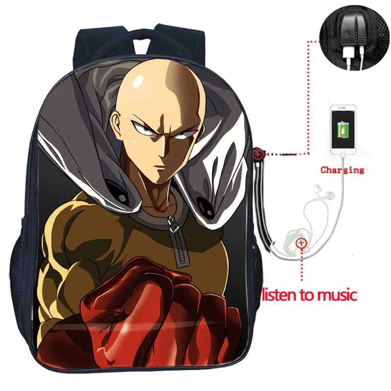 Arrval Аниме One Punch Man USB зарядка рюкзак для мужчин и женщин мальчиков девочек подростковый школьный рюкзак модный школьный рюкзак