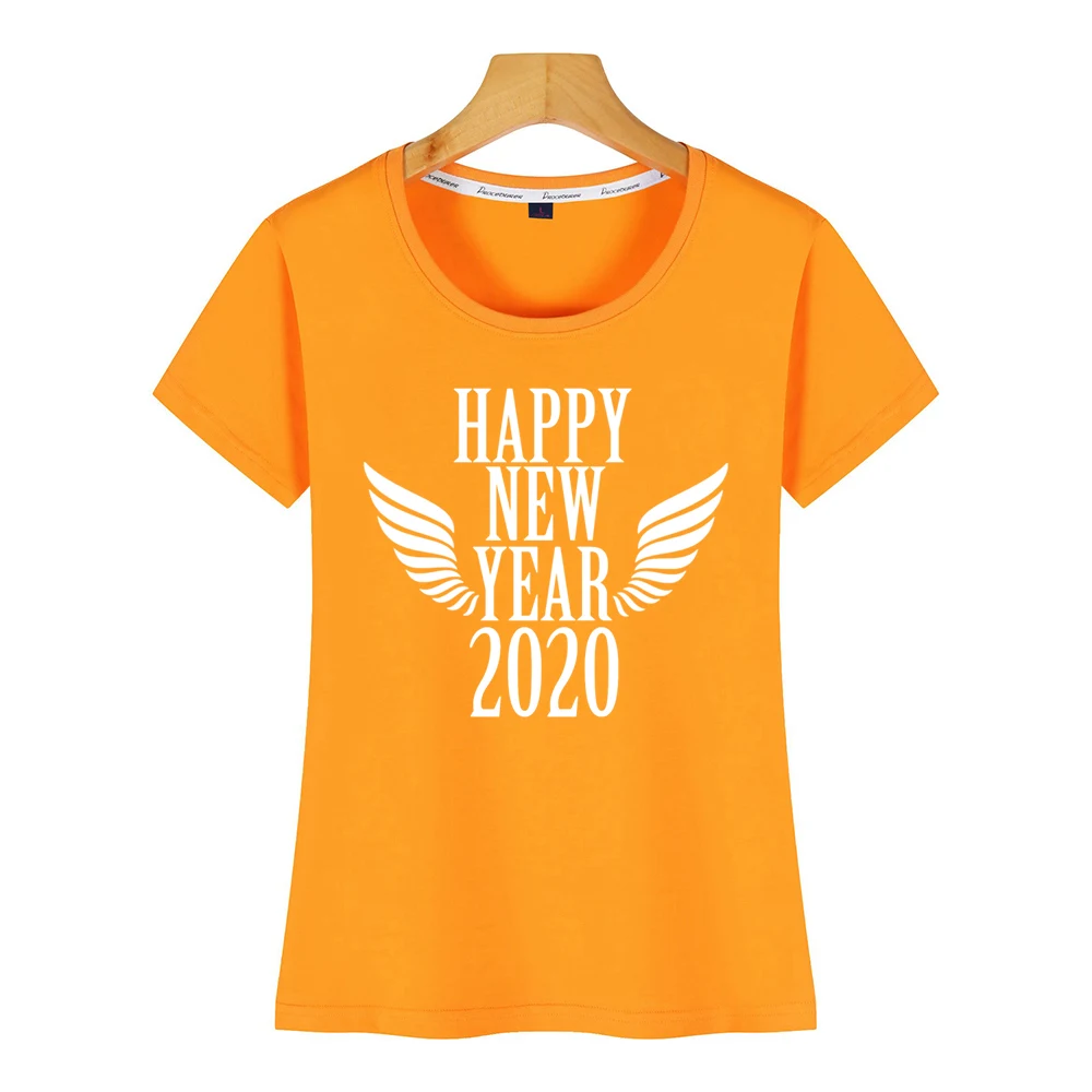 Женские топы, футболка с надписью happy new year flowy Kawaii, Хлопковая женская футболка