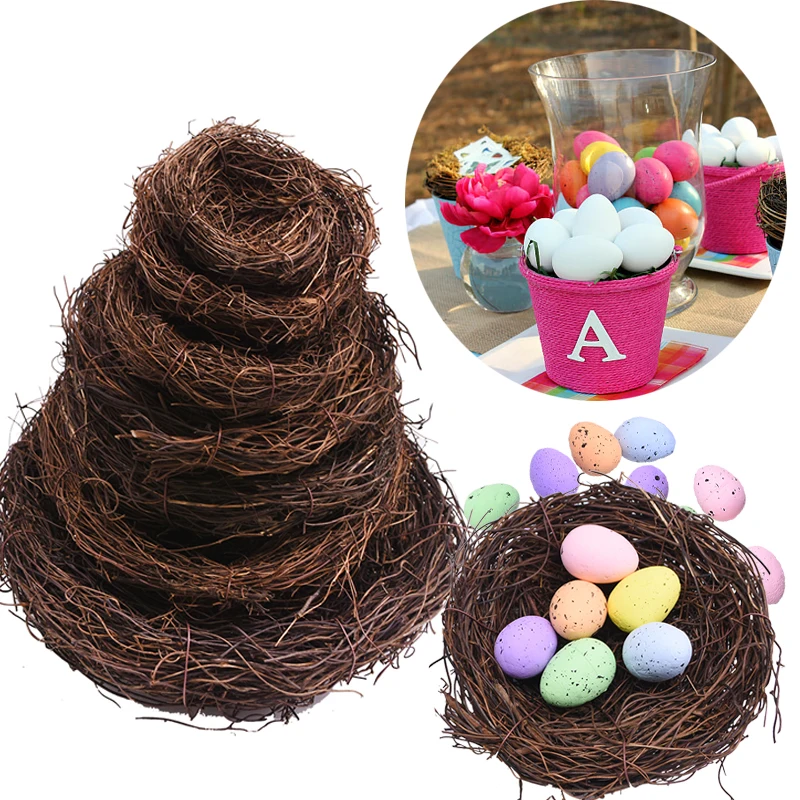 Easter Party Decor Supply Easter Egg Stand Vine Brown Bird Nest Colorful Cute Bird Pigeon Eggs DIY Handmade Mini Foam Easter Egg