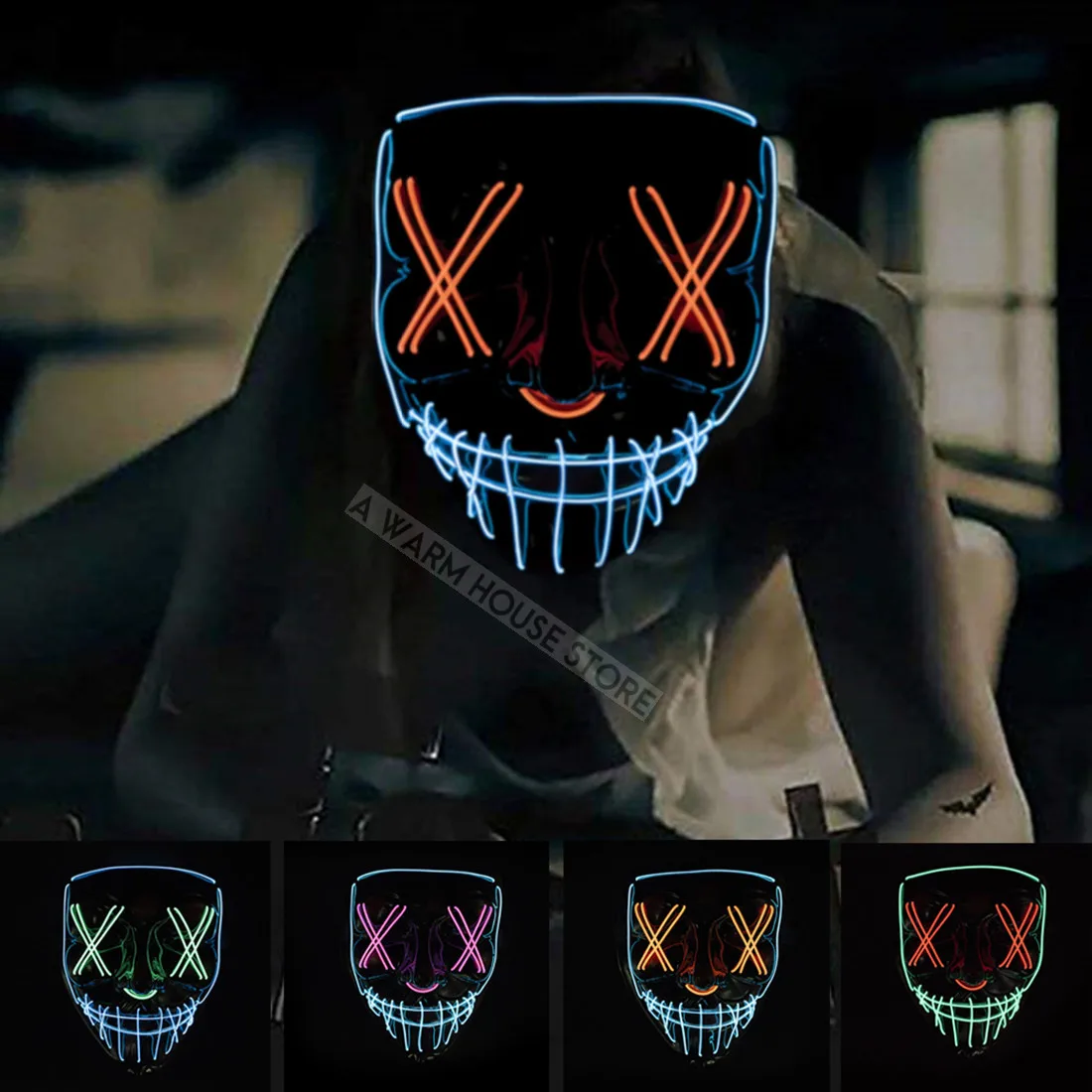 

Halloween Mask LED Party Masks Horror Masque Neon Parti Mascara Cosplay Scary Masker Glowing Mascarillas Skull Maski Carnival V