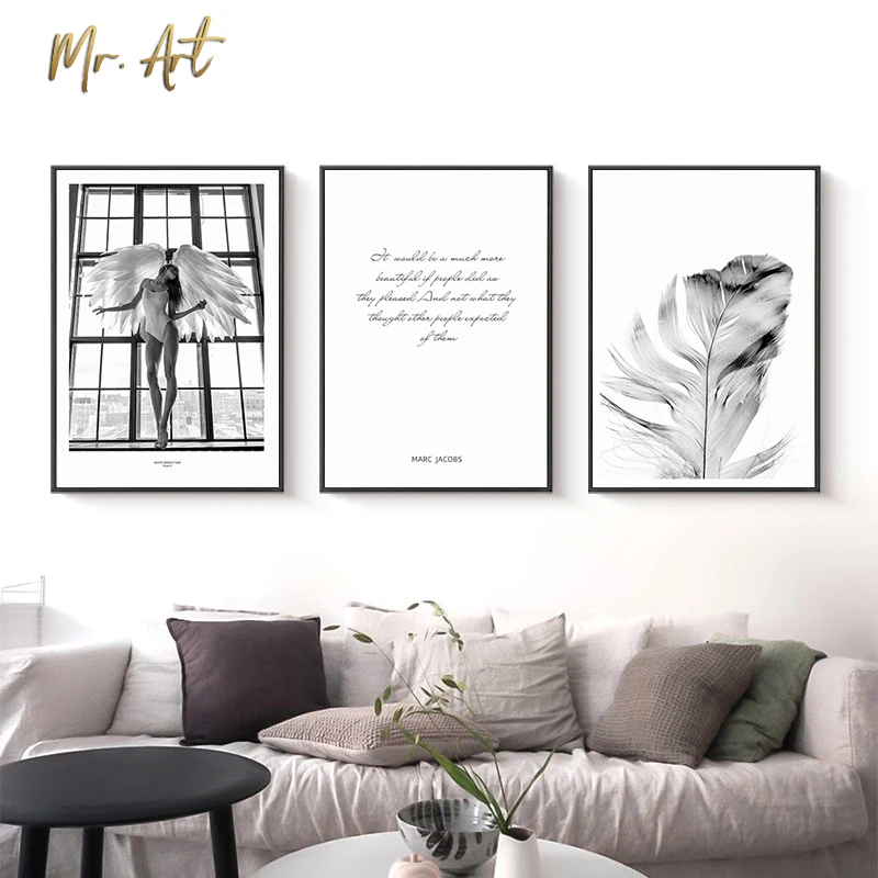 

Nordic Canvas Painting Model Wing Girl n Landscape Poster Print Black White Home Decoration Modern Wall Art Pictures Living Room