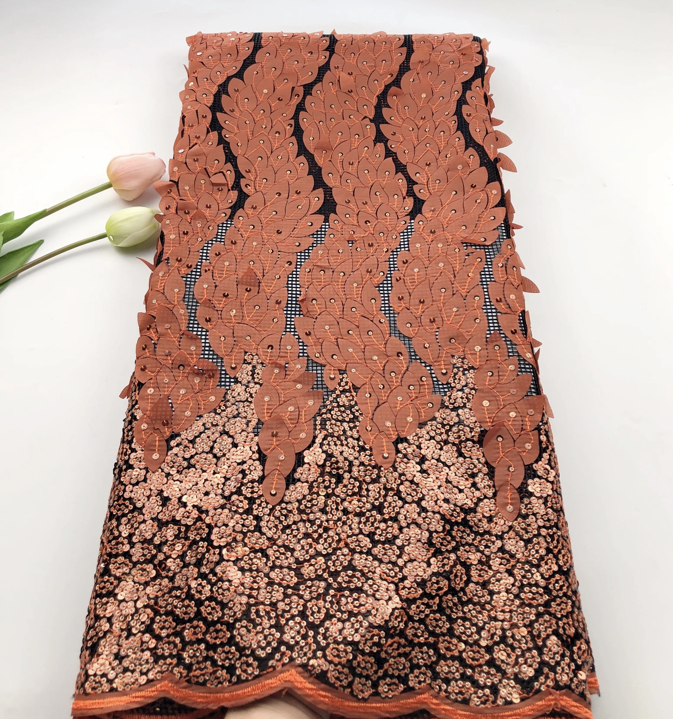 

special 3D leaves design newcoming french lace fabric with sequins nice lace for wedding or party HSNO152