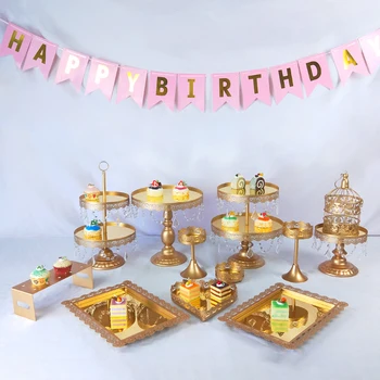 

Tobs Wedding Cake Stand Set Mirror Crystals Decor Supplies Party Cupcake Tower Stand Dessert Display Decor Tray Metal Round