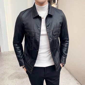 

Winter Cotton Leather Jacket Men PU Collar Locomotive Coat Mens Fashion Brand Casual Slim Motorcycle Jacket Black Clothes