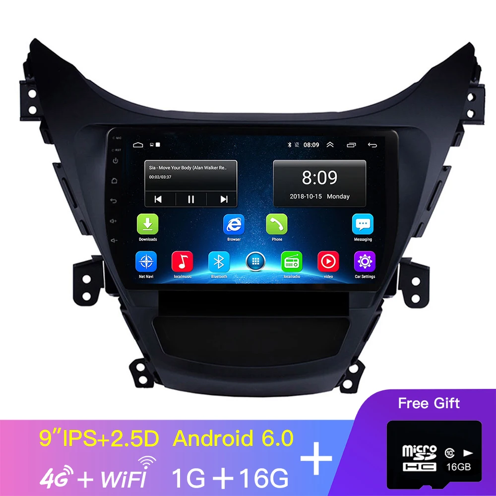 EKIY 9'' IPS Android 8.1 Car Radio For Hyundai Elantra GPS Navi Bluetooth 2011-2013 Car DVD Player Steering Wheel Control - Цвет: C9-HY09-1-16 with 4G