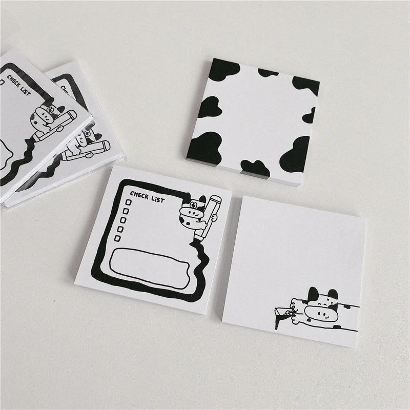 Korean Ins Cartoon Cute Cow Speckle Memo Pad Black White Student Mini Notes Kawaii Check List Message Paper Stationery 50 Sheets Memo Pads Aliexpress