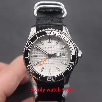 

Simple Bliger 41mm white dial luminous marks ceramic bezel GMT function sapphire self-winding movement men's wrist watch