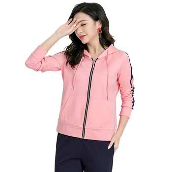

Rlyaeiz High Quality 100% Cotton 2 Piece Set Women 2019 Autumn Casual Zipper Hoodies + Pants Sporting Wear Women Tracksuit Sets
