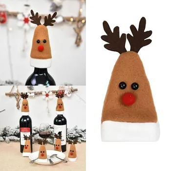 

10pcs/set Christmas Wine Bottle Cover Elk Bottle Cap Covers Table Decor Party Christmas Gift
