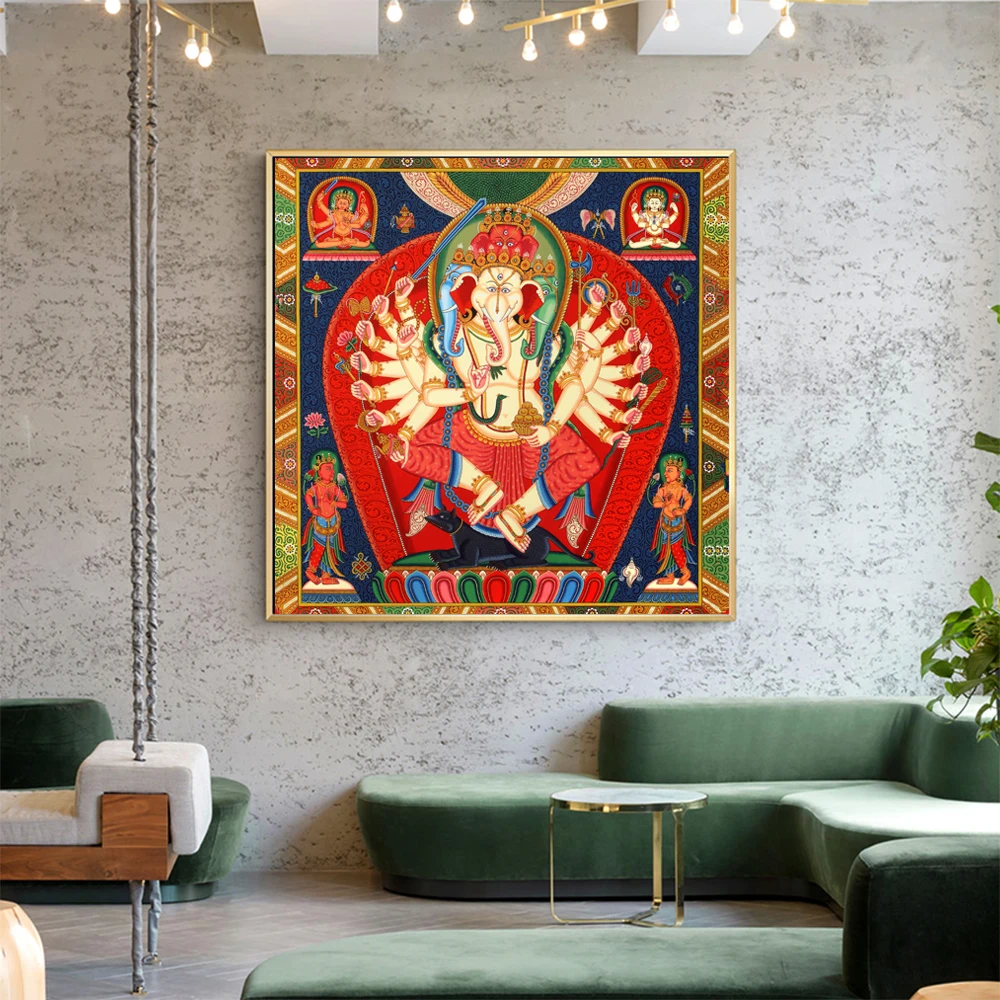 Картина CHENFARTcanvas с изображением танцев Ганеши четвероголовых восемнадцати рук в