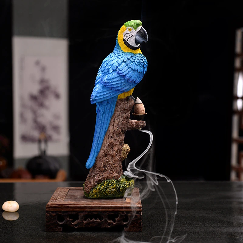 Parrot Resin Backflow Incense Burner Macaw Holder Creative Home Office Decor Handicraft Incense Holder
