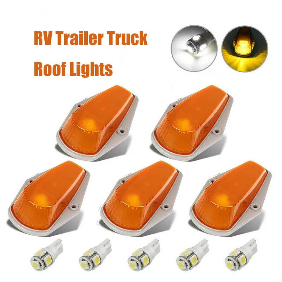 Fuleem 5PCS Smoked Amber LED Cab Roof Top Marker Running Light For