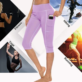 

2020 New Arrival Workout Capri Fitness Leggings Women High Waist Jogger Pants With Side Pocket Ladies Sportwear Running Legins