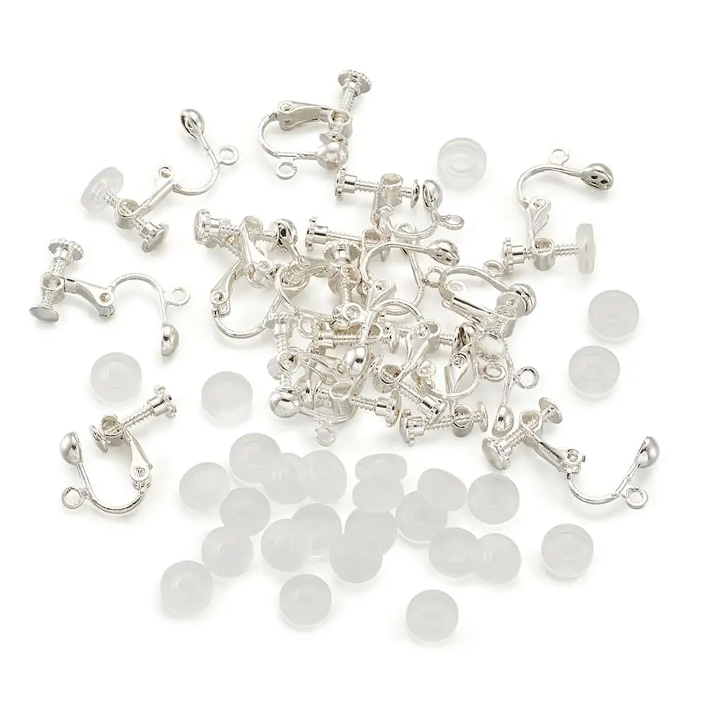 1Set 30pcs Латунный винт клипсы конвертер результаты для непирсиновых ушей Золотое серебро с пластиковым зажимом для ушей 17x13,5x5 мм отверстие: 1,2 мм - Цвет: 1Set 30pcs