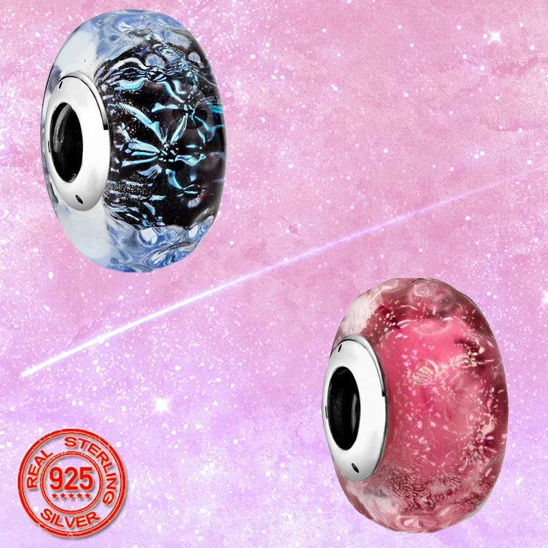 

Hot Sale 925 Sterling Silver Wavy Dark Blue Murano Glass Beads Ocean Charm Fit Original Pandora Bracelet Bangle Jewelry Gift