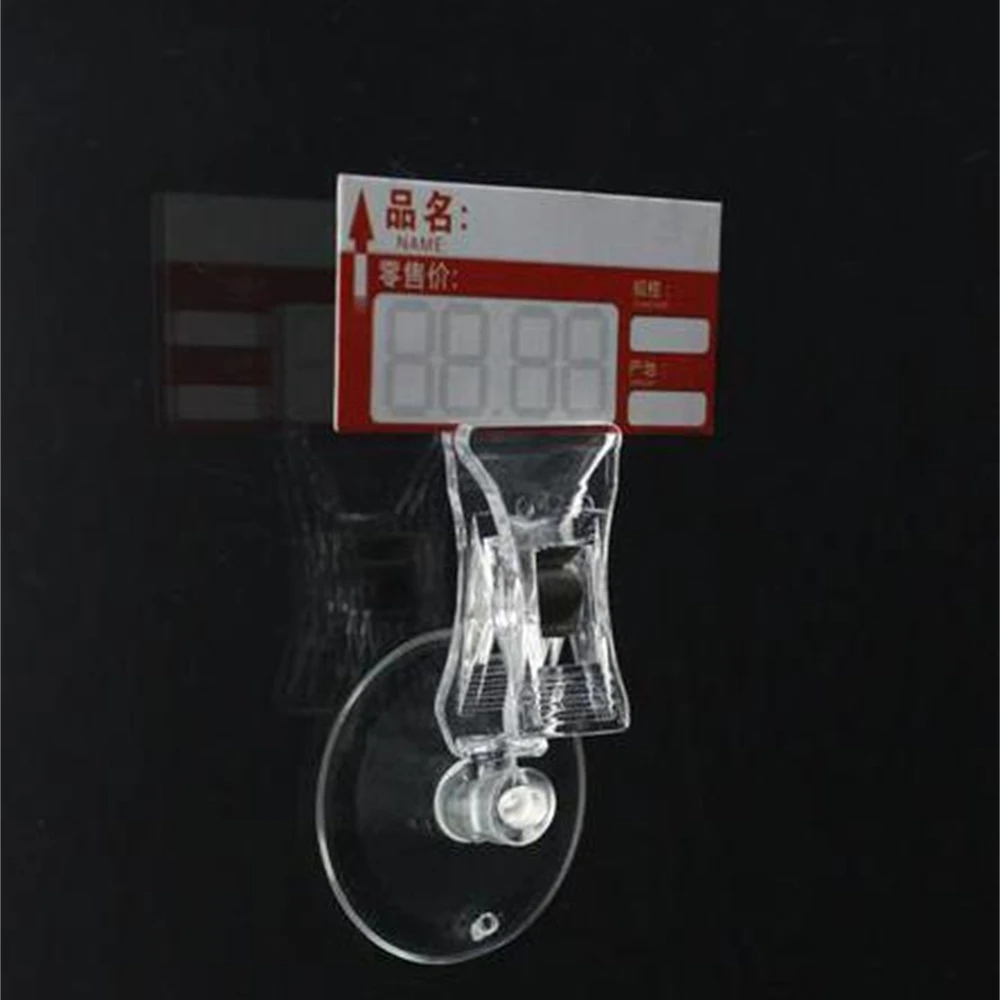 Фото Пластиковые прозрачные зажимы 48 мм с присоской для ценника витрины держатель