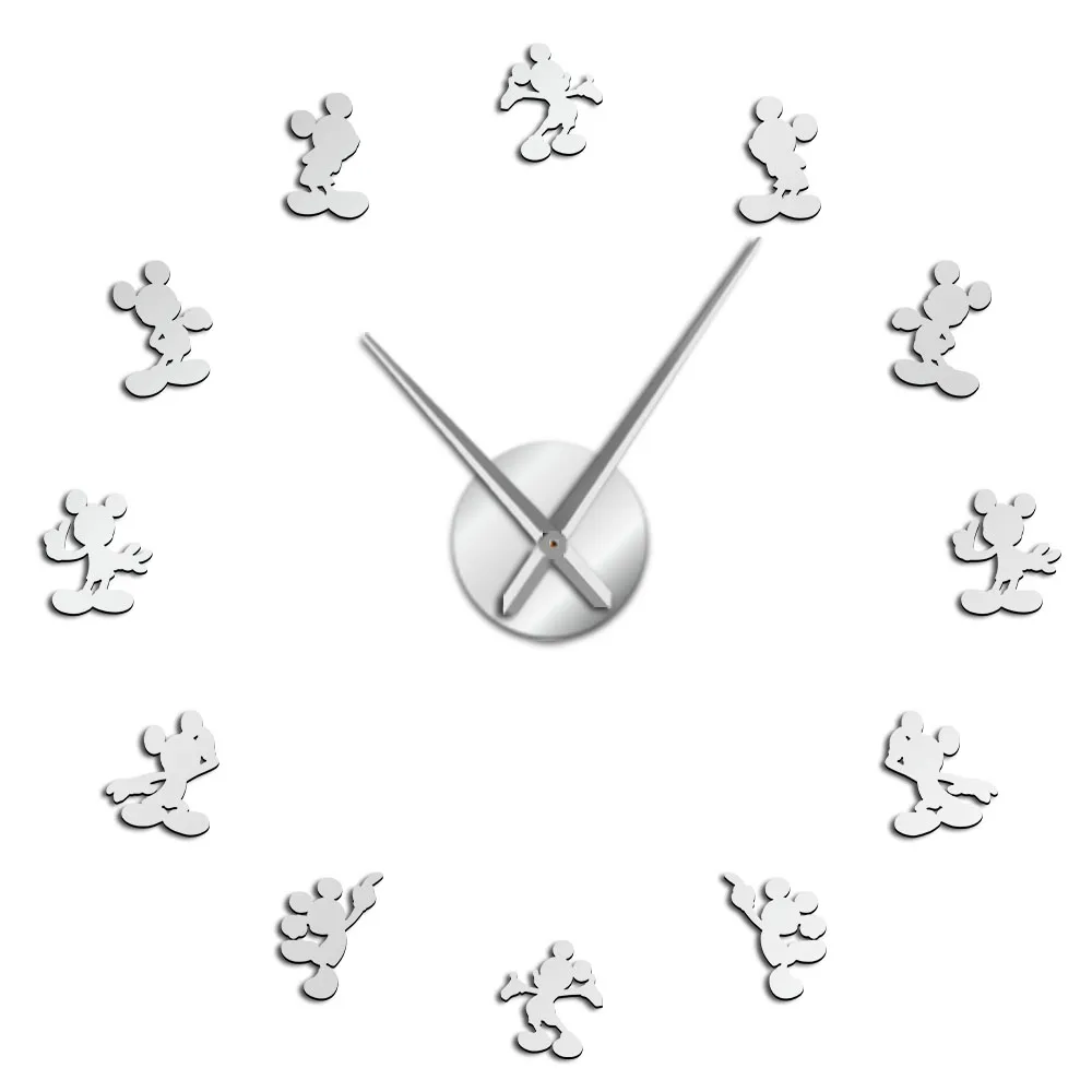 Silver Мультфильм мышь DIY гигантские настенные часы мультфильм стена детской комнаты декор DIY подвесные настенные часы зеркальный эффект бескаркасные комиксы настенные часы - Цвет: Silver