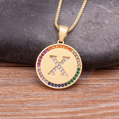 Arrival Luxury A-Z Initial 26 Letters Pendant Charm Chain Necklaces Top Quality Zircon Rainbow Party Wedding Jewelry Gifts