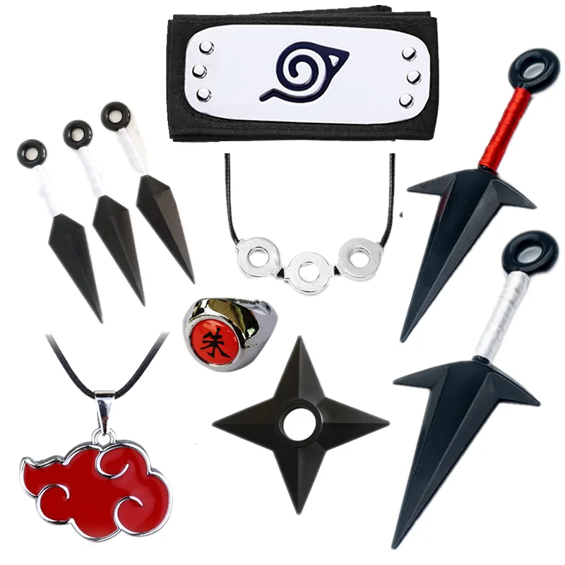 Ожерелье Наруто кунаи Shuriken повязки на голову кольца Итачи аксессуары для косплея