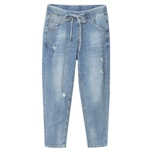 Новинка весна лето Синие рваные джинсы женские джинсовые брюки для женщин повседневные свободные шаровары джинсы размера плюс 5XL