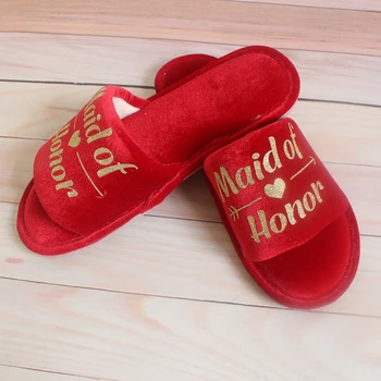 

1 Pair Party Wedding Durable Women Slippers Letter Printed Comfortable Soft Casual Breathable Balanced Home Gift Bridesmaid