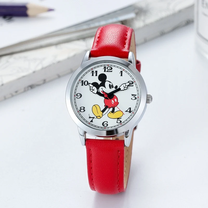 Модные женские часы из натуральной кожи, кварцевые часы disney Cuties Girl, женские модные часы с Микки Маусом, водонепроницаемые женские часы